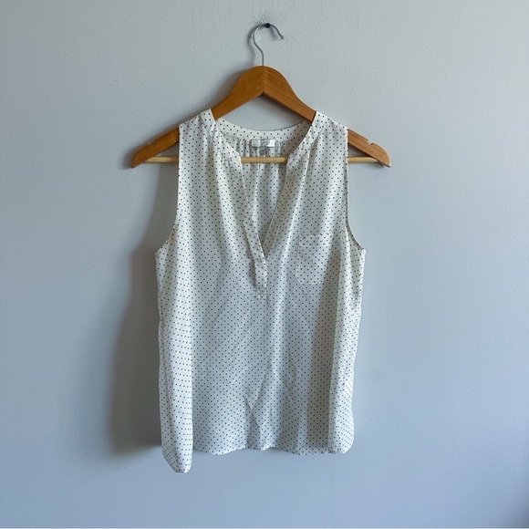 JOIE Silk Black White Polka Dot Pocket Blouse Tank Sleeveless V-Neck - Picture 1 of 11